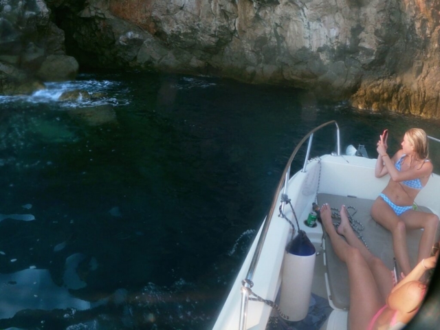 Green Cave Kalamota Island entering with a private speedboat